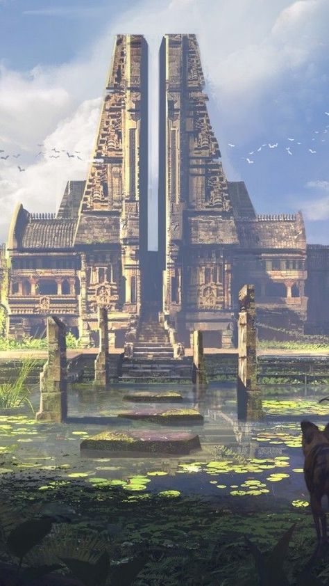 Anime Countryside, Fantasy Temple, Jungle Temple, Water Temple, Temple Ruins, Ancient Temple, X Male Reader, Casas The Sims 4, Building Concept