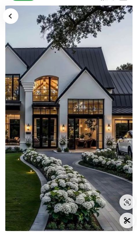 Houses With Black Accents, Modern Farmhouse White And Black, Modern Farmhouse Color Scheme, White And Black House, Farmhouse Color Scheme, Building Plans House, Farm House Colors, 2025 Vision, Building Plans