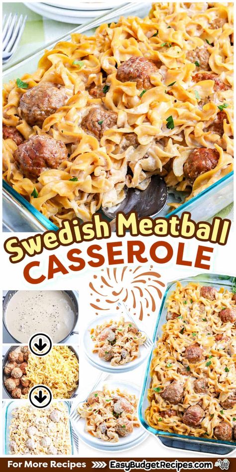 Swedish Meatball Casserole will surely please the whole family. It’s an easy dish that you can make ahead of time. Swedish Meatball Bake With Frozen Meatballs, Swedish Meatball Casserole With Frozen Meatballs, Meat Ball Casserole Recipes, Frozen Meatball Casserole, Swedish Casserole, Swedish Meatball Casserole Recipe, Swedish Meatball Bake, Make Ahead Casseroles Dinner, Casserole With Meatballs