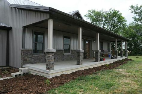 Front porch glory Morton Building Homes, Metal Shop Building, Pole Barn Home, Metal House Plans, Morton Building, Metal Barn Homes, Metal Building Home, Metal Garage, Pole Barn House