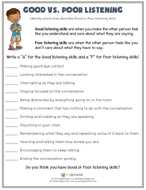 Good Listening Skills Worksheets Listening Skills Worksheets, Good Listening Skills, Counseling Worksheets, Social Skills For Kids, Social Skills Groups, Social Skills Activities, Teaching Social Skills, School Social Work, Dating Divas