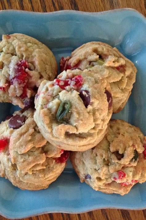 Spumoni Chocolate Chip Cookies | "This is an Italian-inspired twist on an American tradition. My family loves spumoni ice cream, so I decided I'd try to alter my chocolate chip recipe to fancy them. In this creation, cherries and pistachios liven up already delicious chocolate chip cookies." #allrecipes #cookies #cookierecipes #bakingrecipes #recipes Spumoni Dessert, Simple Gingerbread Cookies, Spumoni Ice Cream, Chocolate Chip Recipe, Delicious Chocolate Chip Cookies, Chocolate Covered Cherry, Chip Recipe, Italian Cookie Recipes, Cherry Cookies