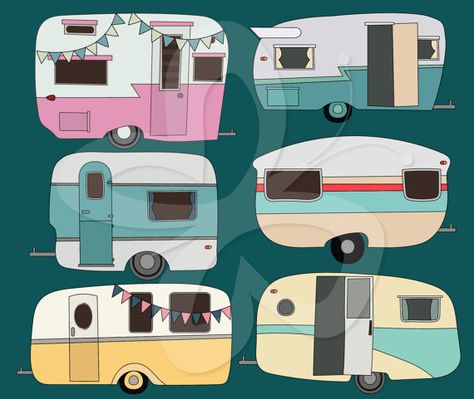 Caravan Paint, Vintage Camper Art, Camper Clipart, Camper Art, Camping Vintage, Vintage Camper Remodel, Caravan Renovation, Retro Caravan, Vintage Campers Trailers