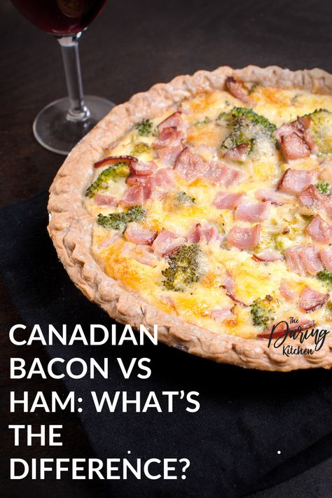 It tastes and looks like ham, but it’s not ham, and on top of that, if you ask a Canadian what Canadian bacon is, he or she might struggle to get the answer right. Let’s clear things up a little bit and look at the differences of Canadian bacon vs ham, that’s why we are here after all.#thedaringkitchen #canadianbacon #breakfast Canadian Bacon Quiche, Canadian Bacon Quiche Recipes, Recipes With Canadian Bacon, Canadian Bacon Recipes Dinners, Canadian Bacon Recipes Breakfast, Canadian Bacon Sandwich, Breakfast Quiche Crustless, Canadian Bacon Recipes, Bacon Recipes Breakfast