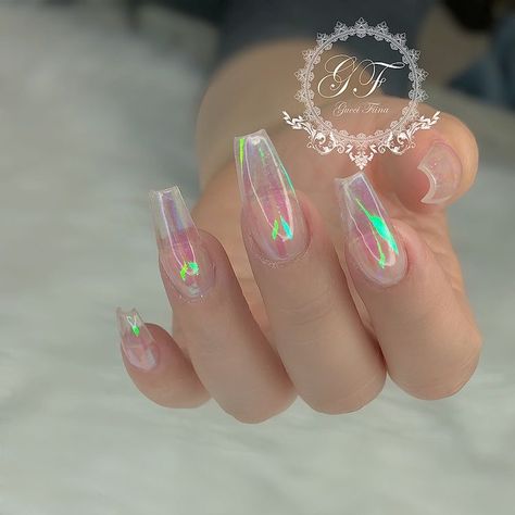 Clear Nail Designs, Clear Acrylic Nails, Clear Nail, Studded Nails, Her Nails, Summer Acrylic Nails, Clear Nails, Holographic Nails, Coffin Nails Designs