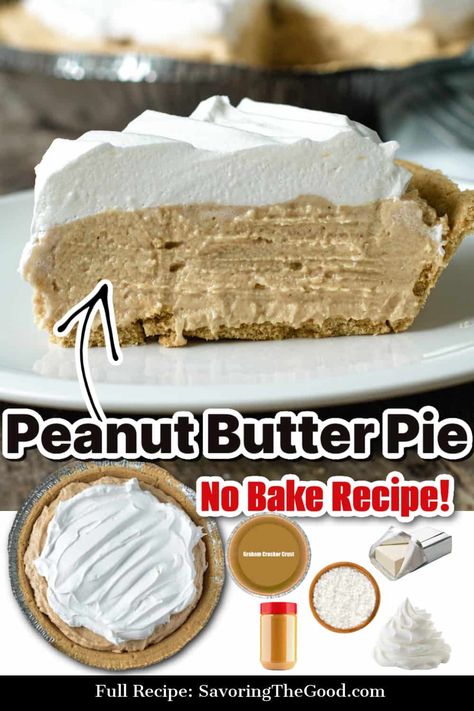 Peanut Butter Cream Pie 12 Tomatoes, Old Fashioned Peanut Butter Pie, Peanut Butter Pie No Bake, Peanut Butter Pie Recipe No Bake, Pie No Bake, Easy Peanut Butter Pie, Peanut Butter Cream Pie, Peanut Butter Dessert Recipes, Baking Recipes Pie