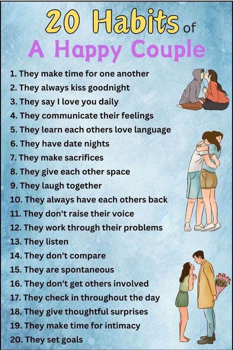 20 habits of a happy couple Healthy Couple Goals, Real Relationship Advice, Happy Marriage Tips, Biblical Marriage, Meaningful Love Quotes, Couple Activities, Communication Relationship, Relationship Lessons, Relationship Therapy