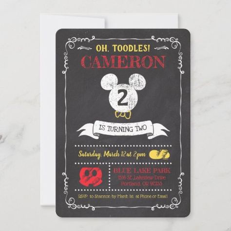 Mickey Mouse Icon, Twodles Birthday, Mickey Mouse Themed Birthday Party, Mickey Mouse Invitation, Mickey Mouse First Birthday, Mouse Icon, Chalkboard Invitation, Halloween Birthday Invitations, 2nd Birthday Invitations