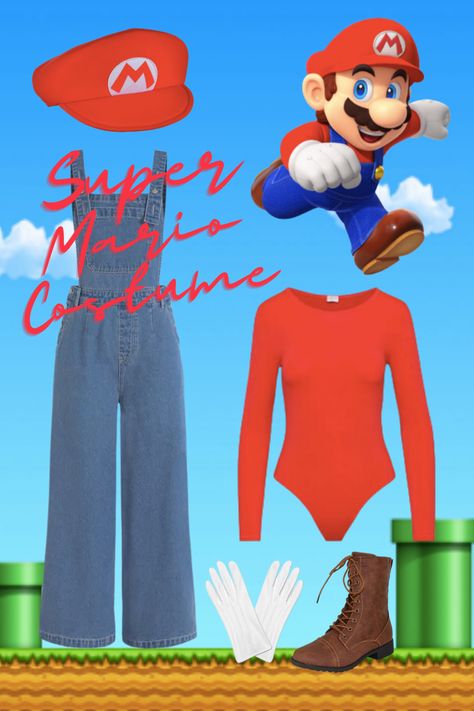 Video Game Character Costumes Diy, Mario Diy Costume, Video Game Character Costumes, Game Character Costumes, Mario Costume Women, Super Mario Diy, Nintendo Costumes, Mario Costume Diy, Mario Diy