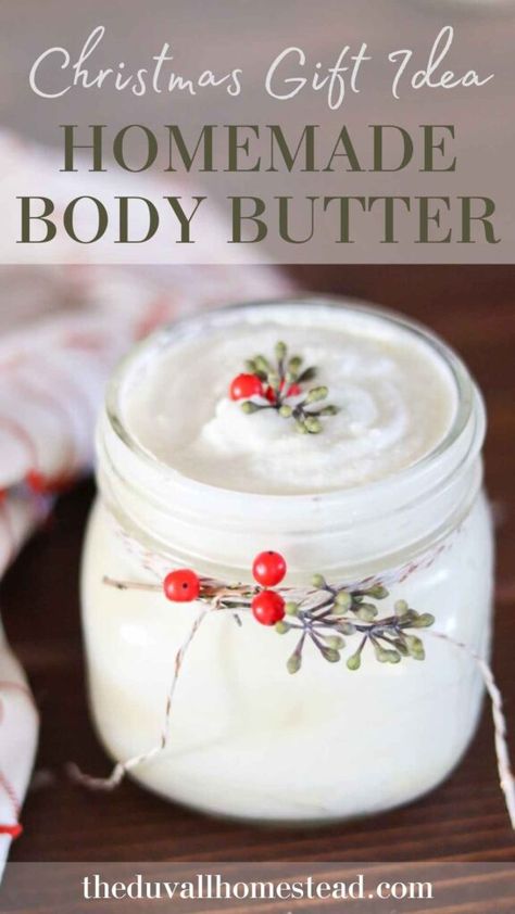 Juniper Berry Christmas Body Butter - The Duvall Homestead Christmas Body Butter, Winter Body Butter, Christmas Tree Essential Oil, Diy Body Cream, Christmas Lotion, Lotion Bars Diy, Diy Body Scrub Recipes, Homemade Christmas Gift, Organic Body Butter