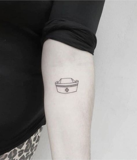 Nursing Hat Tattoo, Nurses Cap Tattoo, Nurses Hat Tattoo, Nurse Tattoo Ideas Quotes, Nurse Hat Tattoo Ideas, Nurse Finger Tattoo, Health Care Worker Tattoo, Cute Nurse Tattoo Ideas, Nurses Tattoos Ideas