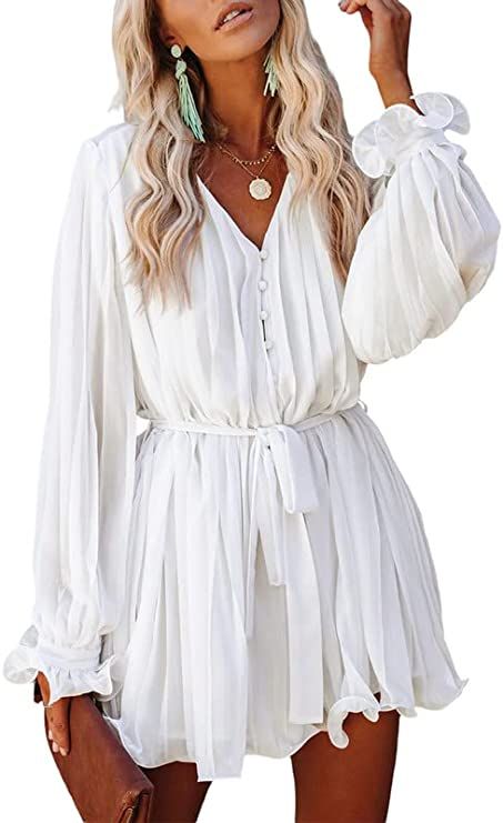 White Romper Wedding, Womens Jumpsuits Casual, Flowy Romper, Cute Mini Dress, Chic Shoes, Ruffle Romper, Flare Mini Dress, Belted Shorts, Large Dress