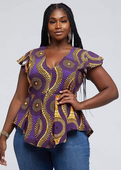 African Print Peplum Top, African Tops For Women, Modern African Clothing, African Blouses, African Tops, African Print Tops, African Print Clothing, Short African Dresses, African Fashion Skirts