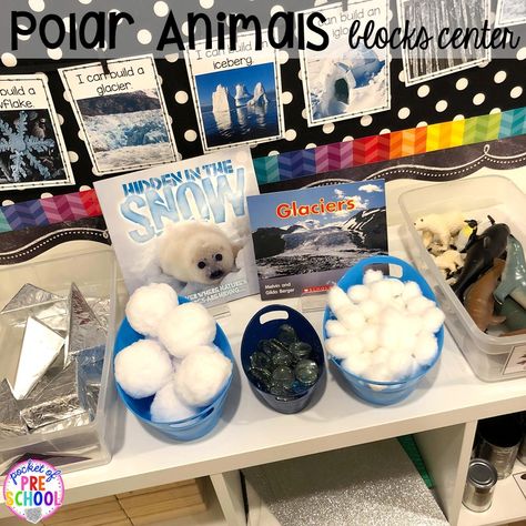 Polar Animal Themed Activities and Centers - Pocket of Preschool Polar Animals Preschool, Blocks Center, Arctic Animals Preschool, Winter Study, Pocket Of Preschool, Winter Science, Winter Unit, Preschool Winter, Preschool Science Activities