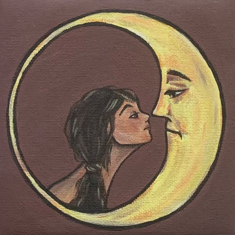 Moon Painting Acrylic Aesthetic, Moon Gouache Painting, Funky Acrylic Painting, Moon And Girl, Acrylic Painting Moon, Emoji Painting, Gouache Ideas, Moon Emoji, Bored Ideas