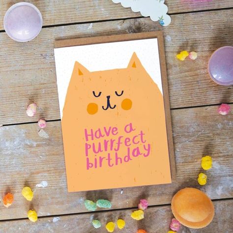 Nikki Miles, Animal Birthday Cards, Cat Themed Birthday Cards, Easy Birthday Cards Diy, Happy Birthday Card Design, Happy Birthday Cards Diy, Birthday Cat, Greeting Card Inspiration, Birthday Card Drawing