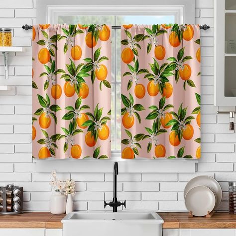 Amazon.com: Jekeno Orange Kitchen Curtains Set for Windows: Natural Fruit Short Cafe Curtain Unique Tomato Decor for Dining Room Tier Curtains Art Printed Rod Pocket Window Drapes 36 Inch Length 2 Panels Set : Home & Kitchen Fruit Kitchen Decor Themes, Orange Kitchen Curtains, Short Cafe, Decor For Dining Room, Fruit Kitchen Decor, Citrus Kitchen, Cafe Curtains Kitchen, Orange Curtains, Kitchen Window Curtains