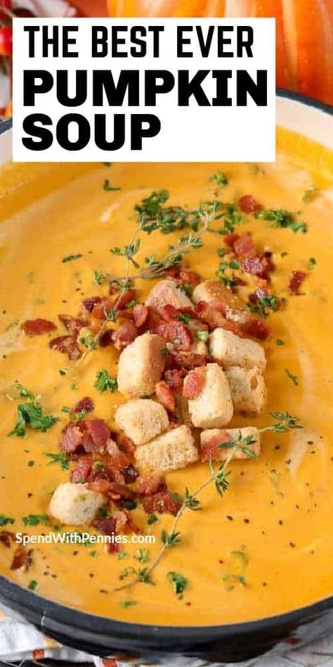 Rachel Ray Pumpkin Soup, Pumpkin Veggie Soup, Spiced Pumpkin Soup Recipe, Italian Pumpkin Soup, Harvest Pumpkin Soup, Pumpkin And Bacon Soup, Pumpkin Spice Soup Recipe, Soup Inside Pumpkin, How To Make Pumpkin Soup Recipes