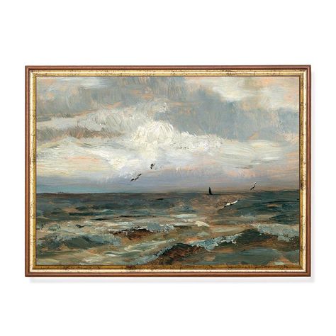 Beach Landscape Art, Moody Rustic, Antique Oil Painting, Art Ocean, Neutral Prints, Rustic Art, Seascape Paintings, Mail Art, Decor Vintage