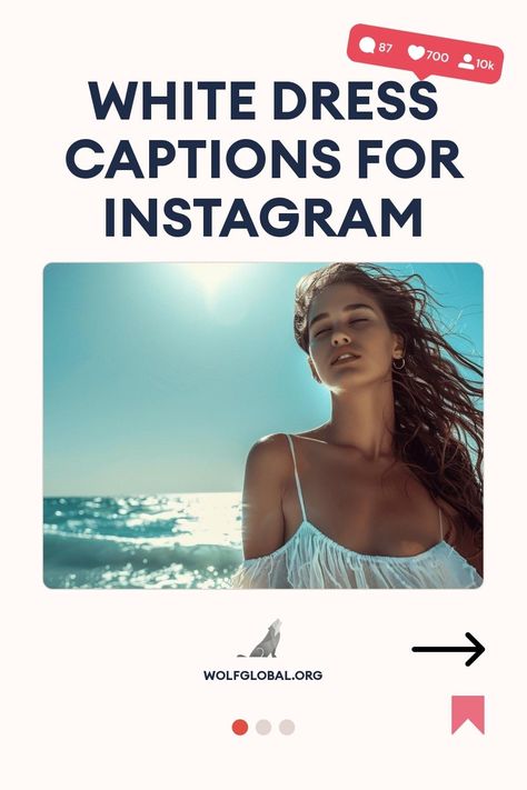 A graphic featuring social media engagement icons and "White Dress Captions for Instagram" with a woman by the sea.
An illustrated checklist featuring poetic descriptions of a white dress with a call-to-action button.
A smiling woman with a laptop surrounded by social media icons, advertising Instagram engagement services. Chic White Dress, Dress Captions, White Elegance, Ig Captions, Insta Captions, Instagram White, Say Bye, Birthday Posts, White Cocktail Dress