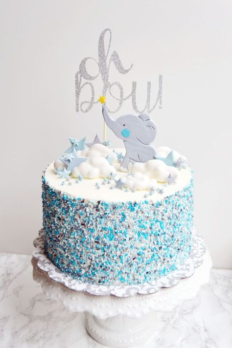 Gateau Baby Shower Garcon, Baby Boy Sprinkle, Elephant Baby Boy, Elephant Baby Shower Cake, Elephant Baby Shower Boy, Idee Babyshower, Elephant Cakes, Elephant Baby Shower Theme, Boy Cake