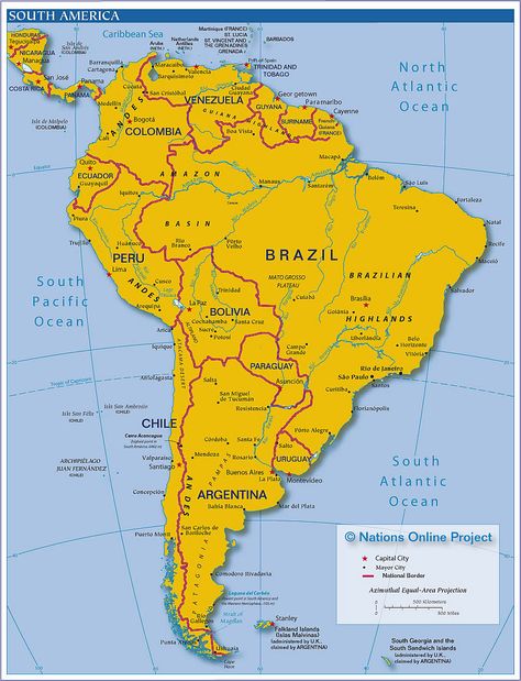 Politcal Map of South America Latin America Map, Uruguay Map, Bolivia Map, Costa Rica Map, Nicaragua Managua, Argentina Map, Map Of South America, Colombia Map, South America Map