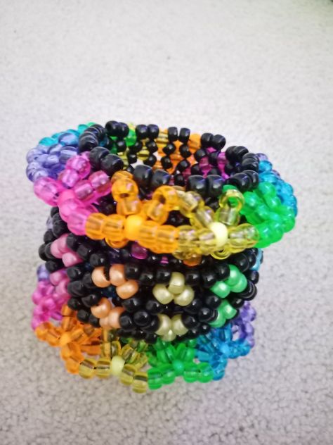 Rainbow bead Kandi cuff Big Kandi Cuff, Rotator Cuff Kandi, Kandi Rotating Cuff, Kandi Diy, Kandi Creations, Rave Kandi Ideas, Rave Jewelry, Kandi Beads, Rave Kandi