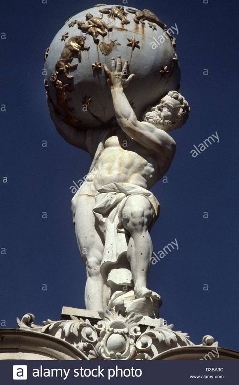 (dpa) - The sculpture of titan Atlas carrying the globe tops the main Stock Photo, Royalty Free Image: 53724480 - Alamy Atlas Holding The World, Atlas Sculpture, Atlas Statue, Holding The World, Atlas Art, Greek Mythology Statue, Atlas Tattoo, Chicano Tattoos Sleeve, Greek Pantheon