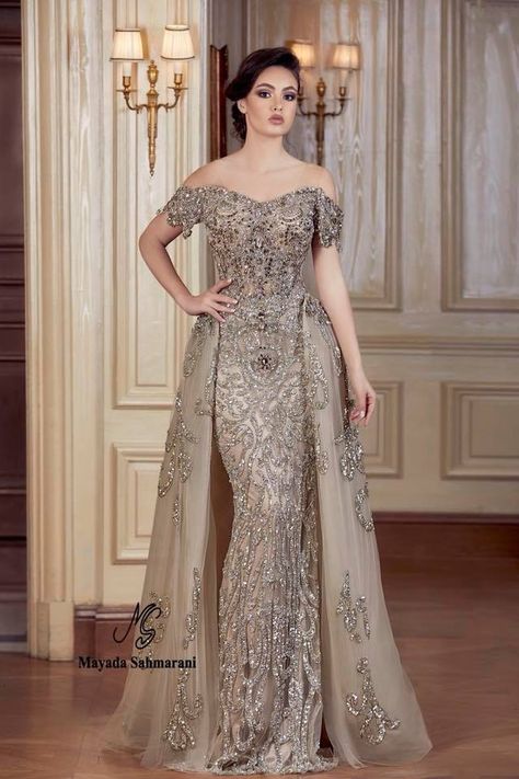 Evening Gown Plus Size, Fish Cut Gown, Elven Dress, Beaded Work, Classy Gowns, Evening Gowns With Sleeves, Mother Of The Bride Dresses Long, 2024 Prom, Look Formal