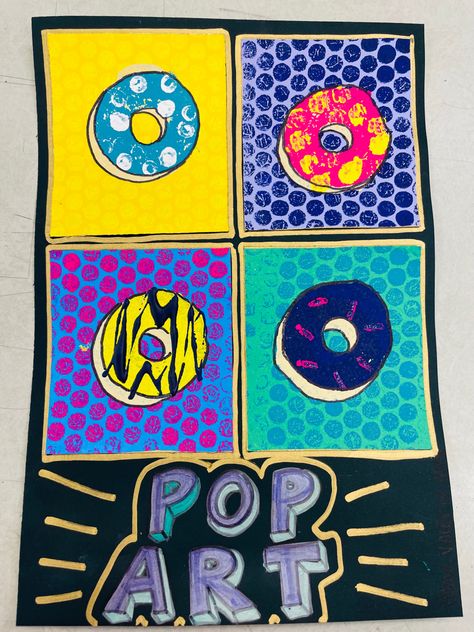 Donut Pop Art, Kids Painting Projects, Pop Art Food, Art Assignments, Art Periods, 3rd Grade Art, Kids Art Class, Elementary Art Projects, Art Lessons Elementary