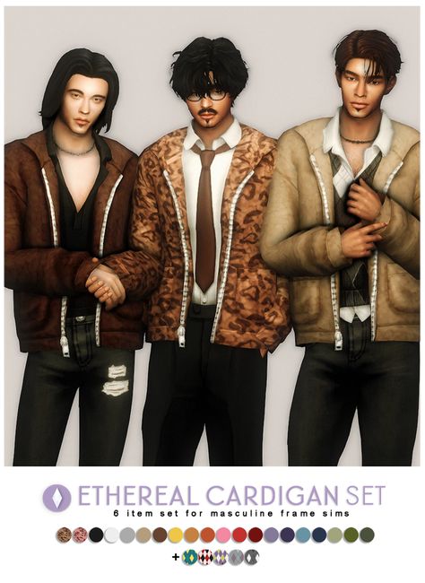 Ethereal Cardigan Set Redux | nucrests on Patreon Sims 4 Jacket Accessory Maxis Match, Sims 4 Men Clothing, Cc Packs, Sims 4 Male Clothes, Feminine And Masculine, Pelo Sims, Free Sims 4, Sims 4 Mm Cc, Sims 4 Cc Folder