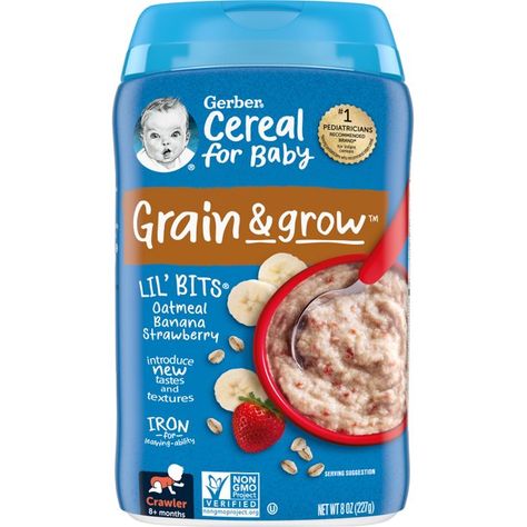 Gerber Lil' Bits Banana Strawberry Baby Oatmeal, 8oz - Walmart.com Walmart Food, Strawberry Cereal, Gerber Baby Food, Oatmeal Banana, Whole Grain Cereals, Strawberry Oatmeal, Mash Recipe, Baby Cereal, Strawberry Baby