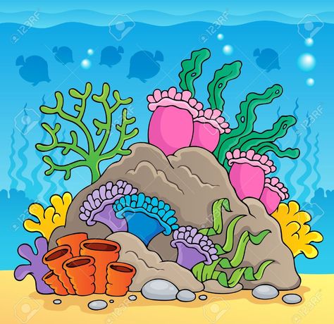 Coral Reef Plants, Coral Reef Drawing, Coral Reef Color, Coral Pictures, Reef Pattern, Sea Clipart, Drawing Competition, Coral Watercolor, Fish Vector