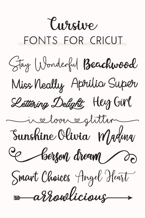 Your search for the best cursive fonts for Cricut ends now! Here are the absolute best cursive fonts for Cricut that you're going to want ASAP! All the fonts mentioned in the list works well with Cricut Joy, Cricut Maker, & Cricut Explore Air. via @thedesignhippo Cricut Fonts Cursive, Cricut Calligraphy Fonts, Fonts That Go Well Together Cricut, Best Dafont Fonts For Cricut, Favorite Fonts For Cricut, Cursive Svg Fonts Free, Cricut Joy Fonts Free, Cute Fonts On Cricut, Cursive Fonts On Cricut Design Space