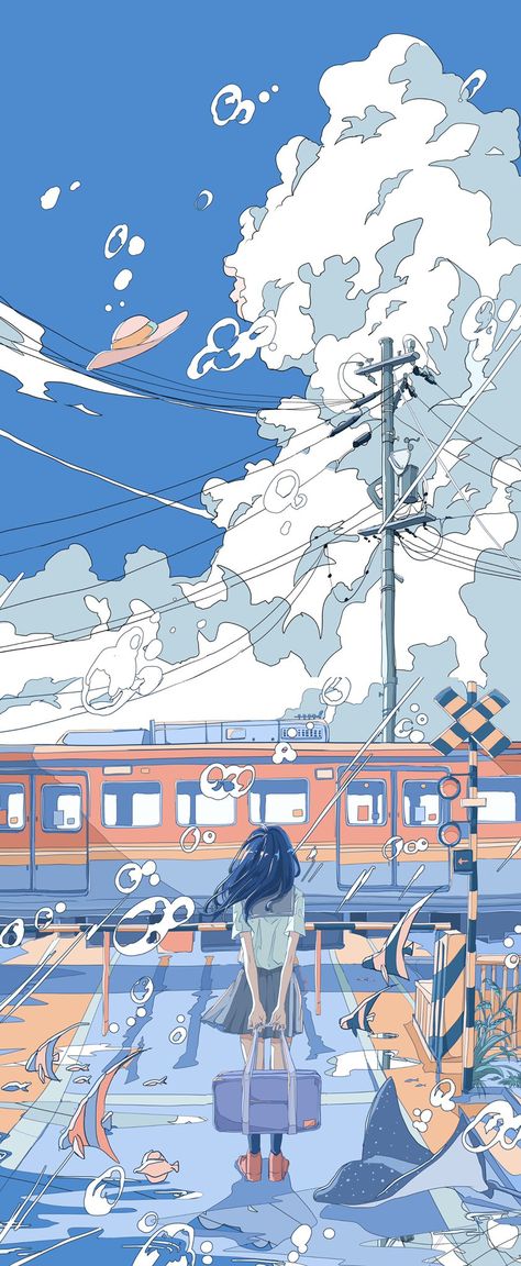 credit: @ichigoame1125 on twitter! Blue Wallpaper Aesthetic Anime, Anime Sky Background, Anime Sky Aesthetic, Anime Skies, Aesthetic Lofi Art, Anime Inspiration, Look Wallpaper, Anime Summer, Sky Anime