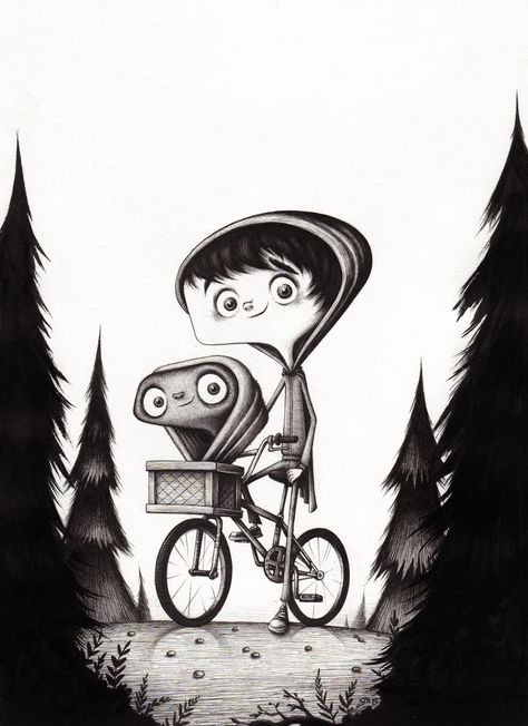 E.T. The Extra-Terrestrial by Seb Mesnard E.t Drawing, Imprimibles Harry Potter, Tree Sketches, Extra Terrestrial, White Illustration, Art Et Illustration, Drawing Images, Black And White Illustration, Character Development