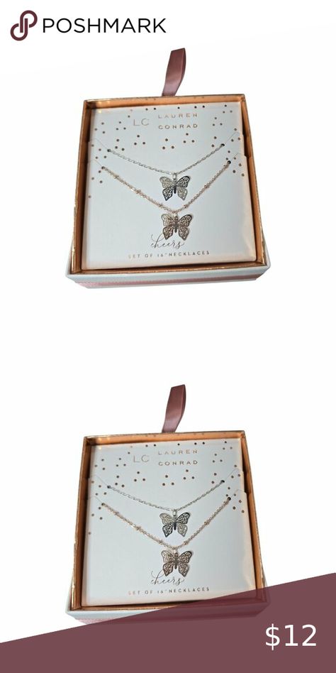 LC Lauren Conrad Women's Butterfly Necklace 2 Silver & Rose Gold Plated NWT Lauren Conrad Jewelry, Butterfly Necklace, Lc Lauren Conrad, Lauren Conrad, Silver Rose Gold, Rose Gold Plates, Gold Plate, Rose Gold, Plating