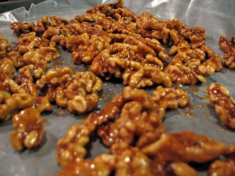 These candied walnuts are made with honey, brown sugar and butter make up a sticky candy coated goodness. Try this mixture on walnuts or any other nuts. | TheMountainKitchen.com Honey Glazed Walnuts, Candied Walnuts Recipe, Candied Walnut Recipe, Sticky Candy, Walnuts Recipe, Wally World, Mountain Kitchen, Brown Sugar Recipes, Honey Walnut