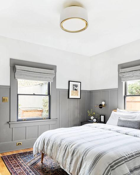 Farmhouse Style Bedrooms, Board Batten, Grey Bedroom, Gray Bedroom, Board And Batten, Primary Bedroom, Master Bedrooms Decor, White Bedroom, House Tour