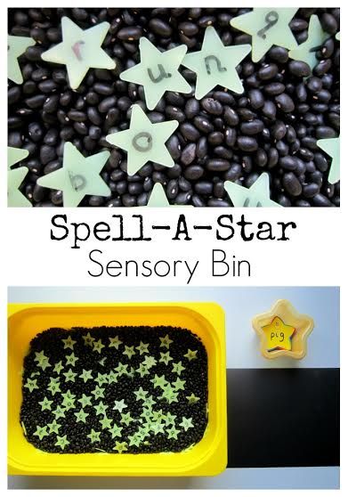 Here's a great sensory bin to help you sneak in some preschool letter recognition and basic letter sounds! Make it a spelling game for your kindergarten or early elementary child! Your sensory child is going to love scooping out these little stars in this space themed sensory bin by My Mundane and Miraculous Life! #sensory #alphabet Night Sky Sensory Bin, Opposites Crafts Preschool, Stars Sensory Bin, K4 Crafts, Star Sensory, Star Activities, Preschool Shapes, Sensory Kids, Space Lessons