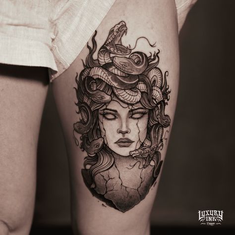 MEDUSA TATTOO DONE BY GANYIK DONE USING @eztattooing @cheyenne_tattooequipment @radiantcolorsink @balmtattooindo 💥DM US FOR YOUR FREE CONSULTATION TODAY💥 FB/INSTA - @luxuryinkbali @luxuryinkcanggu @luxuryinkjakarta 📲 W/A +6281237096409 www.luxuryinkcanggu.com #Luxuryinkbali #luxuryinkcanggu #tattoo #inked #ink #worldfamousink #inklover #canggutattoo #tattoocanggu #balitattoo #canggu #bali #tattoolife #kutatattoo #seminyaktattoo #besttattoo #tattooartist www.eztattoosupply.com Pit Tattoo, Medusa Tattoo Design, Fantasy Tattoos, Medusa Tattoo, Stomach Tattoos, Thigh Tattoos Women, E Tattoo, Dot Work Tattoo, Snake Tattoo