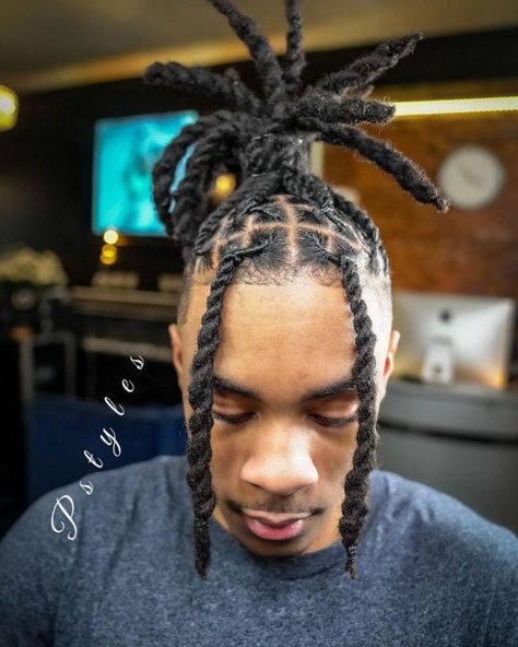 Loc Styles For Men Ponytail, Locs Ponytail Styles Men, Men’s Locs Styles, Hightop Locs Style Men, Locs Types, Men Loc Styles Medium, Son Hairstyles, Mens Loc Styles, Retwist Locs Style Men