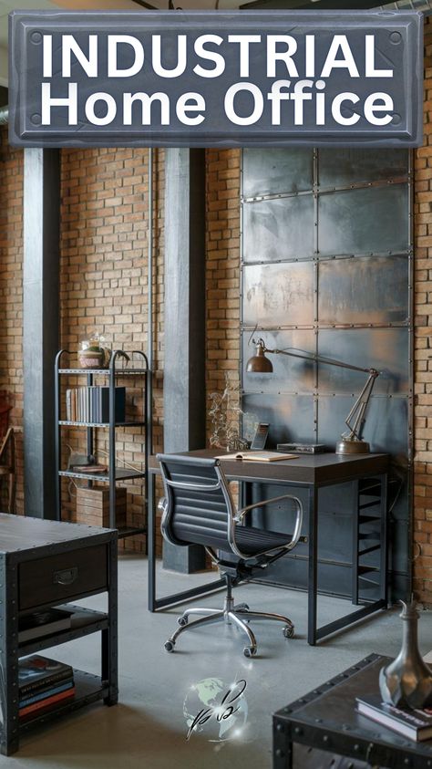 An industrial home office combines form and function by using minimalist, sturdy materials like wood, metal, and exposed concrete. Inspired by warehouse and loft design, this workspace emphasizes open space, neutral colors, and industrial-style furniture. #IndustrialHomeOffice #IndustrialDIYProjects #ModernIndustrialDecor #WarehouseStyleHomes #WoodFurnitureLivingRoom #WeldedFurniture #IndustrialLivingRoomDesign #WoodMetalDesk #FoyerIndustrialDesign #IndustrialistInteriorDesign Steampunk Decor Diy, Industrial Home Office Design, Industrial Diy Projects, Industrial Home Office, Bohemian Home Office, Wood And Metal Desk, Industrial Living Room Design, Industrial Home Offices, Industrial Room