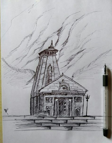 Kedarnath Sketch, Kedarnath Temple, Pen Sketch, Pen Art, Temple, Sketch, Pen, Art