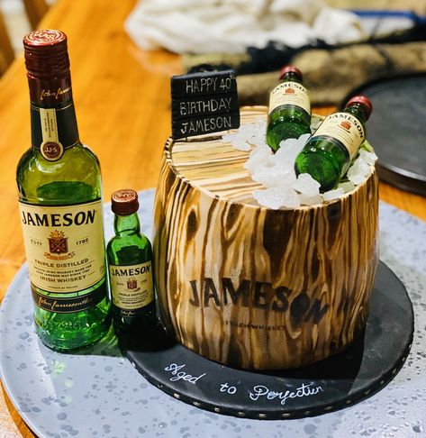 Jameson themed birthday cake Jameson Cake Ideas For Men, Jameson Party Theme, Jameson Whiskey Party Theme, Jameson Birthday Cake, Jameson Birthday Theme, Jameson Cake Design, Jameson Cake Ideas, 29 Birthday Cakes For Him, Jameson Cake