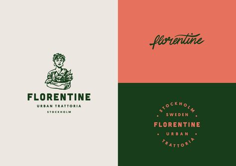 Designing a Vibrant and Playful Brand Identity for Florentine Trattoria, an Authentic Italian Restaurant in Stockholm - World Brand Design Society Italian Restaurant Design, Italian Restaurant Logos, Resturant Logo, Italian Logo, Authentic Italian Restaurant, Louise Fili, Timeless Logo Design, Restaurant Identity, Pizza Branding