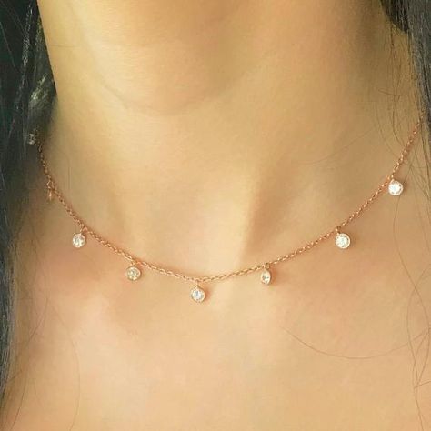 Rose Gold Cubic Zirconia Chain, Minimalist Style, Choker Chain Minimalist Accessories Jewellery, Cube Necklace, Minimalist Accessories, Choker Chain, Gold Fashion Necklace, Rose Gold Chain, Gold Choker Necklace, Neck Piece, Gold Choker