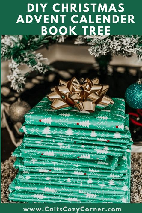 DIY Advent Calendar: Book Tree - Cait's Cozy Corner Book Advent Calendar Diy, Bookish Advent Calendar, Book A Day Advent Calendar, Advent Calendar Book Diy, Homemade Advent Calendar Book, Advent Calendar Book, Book Advent Calendar, Advent Calendar Diy, Christmas Cheese