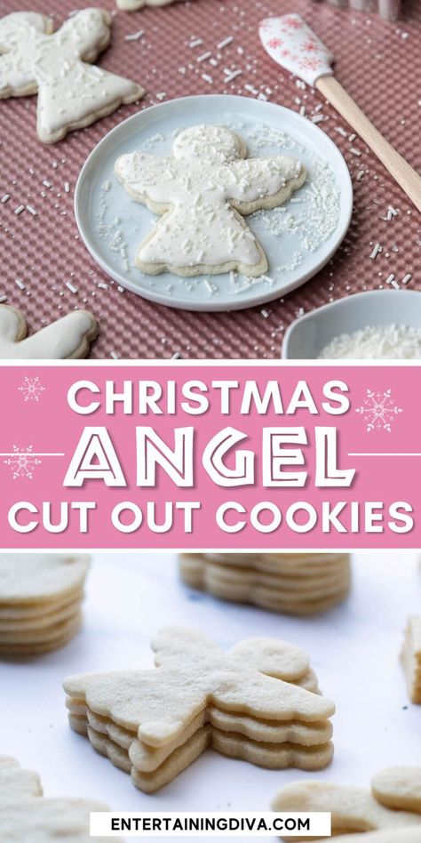 Simple Decorated Christmas Angel Cut Out Cookies Angel Cookies Decorated, Angel Sugar Cookies, Halloween Cut Out Cookies, Cookie Icing That Hardens, Recipe For Sugar Cookies, Christmas Lights Diy, Cut Out Cookie, Angel Cookies, Best Sugar Cookie