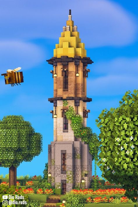 Minecraft Medieval Tower, Tower In Minecraft, Enchanting Room Minecraft, Minecraft Cherry Blossom House, Minecraft Village Ideas, Pfp Minecraft, Cherry Blossom House, Minecraft Pfp, Minecraft Tower